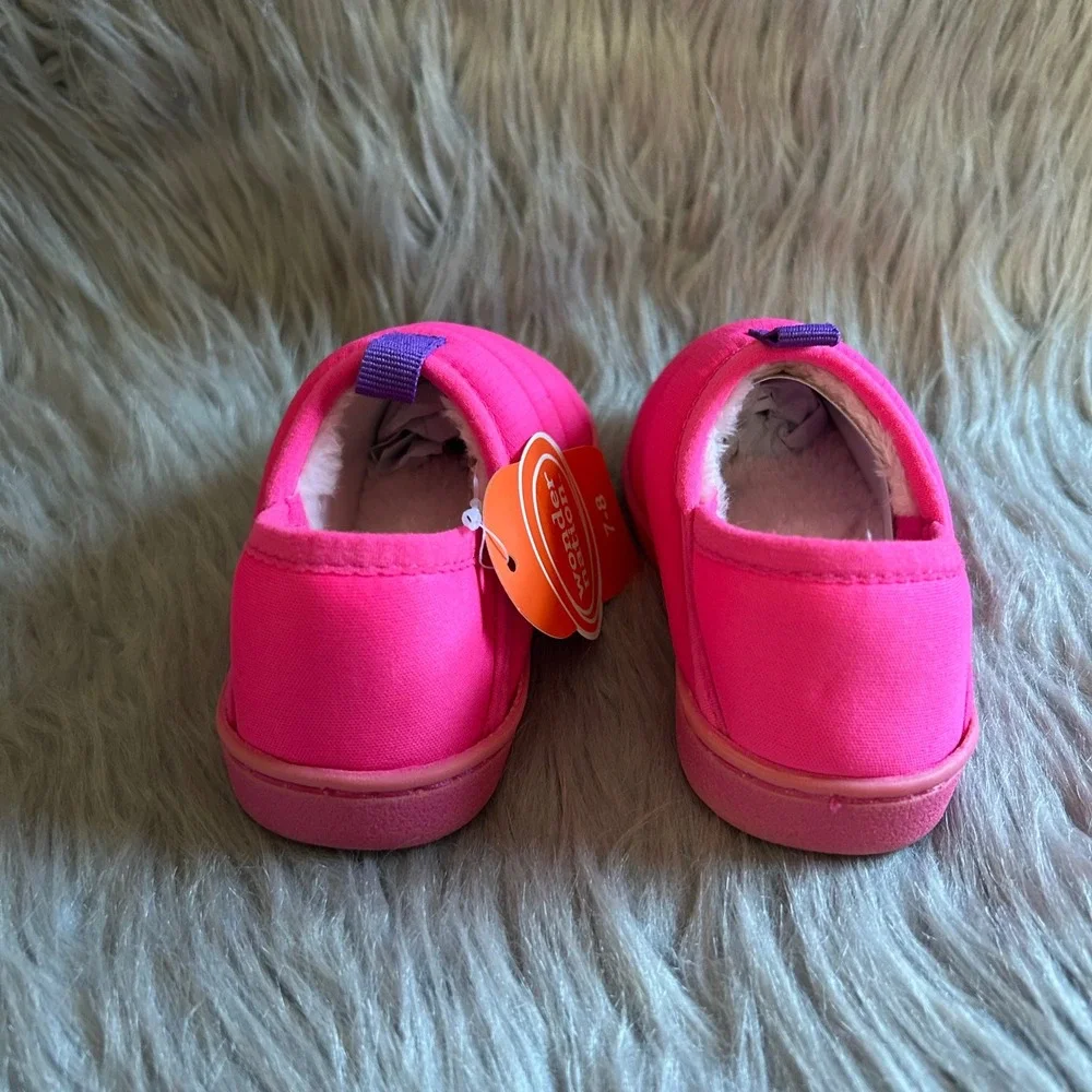 Wonder Nation Puffer Slippers Girls Size 7-8 Pink Fuzzy Lined Slip On Shoes